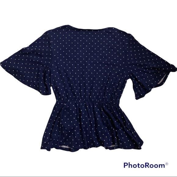 Size XXS Francesca‘s navy blue with white polkadots top. - Picture 2 of 2